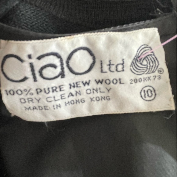 Vintage 80s black wool embellished peplum dress Ciao Ltd stones pearls sequins - Picture 7 of 11